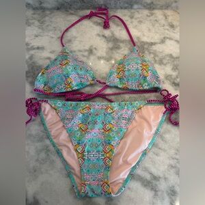 Victoria's Secret Teal and Pink Bikini Size L